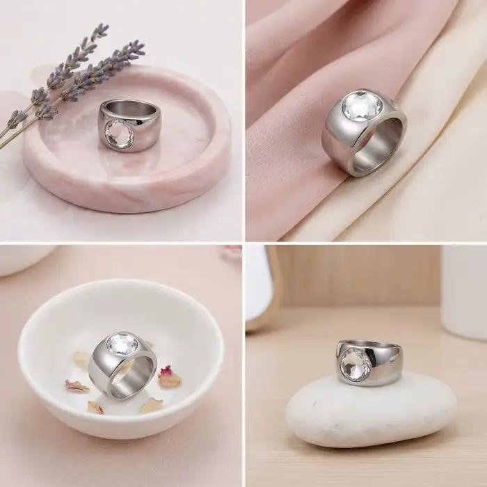 Alliance de mariage en acier inoxydable plaquée or avec zirconium pour femme élégante occasions spéciales