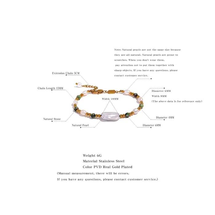 Yhpup luxe Baroque naturel Epidote pierre perles d'eau douce à la main en acier inoxydable perles Bracelet Bracelet PVD bijoux femmes