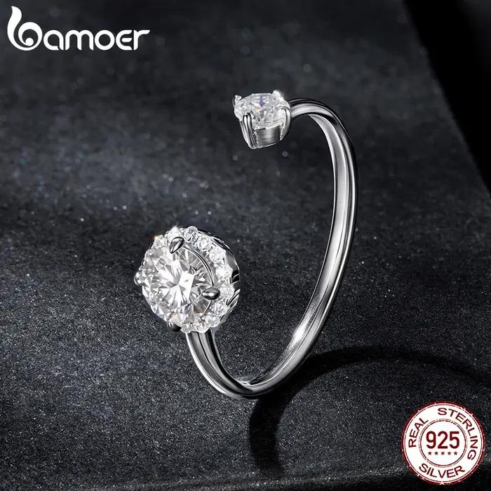 BAMOER Moissanite Plaqué Or Blanc Bague Ajustable En Argent Sterling 925