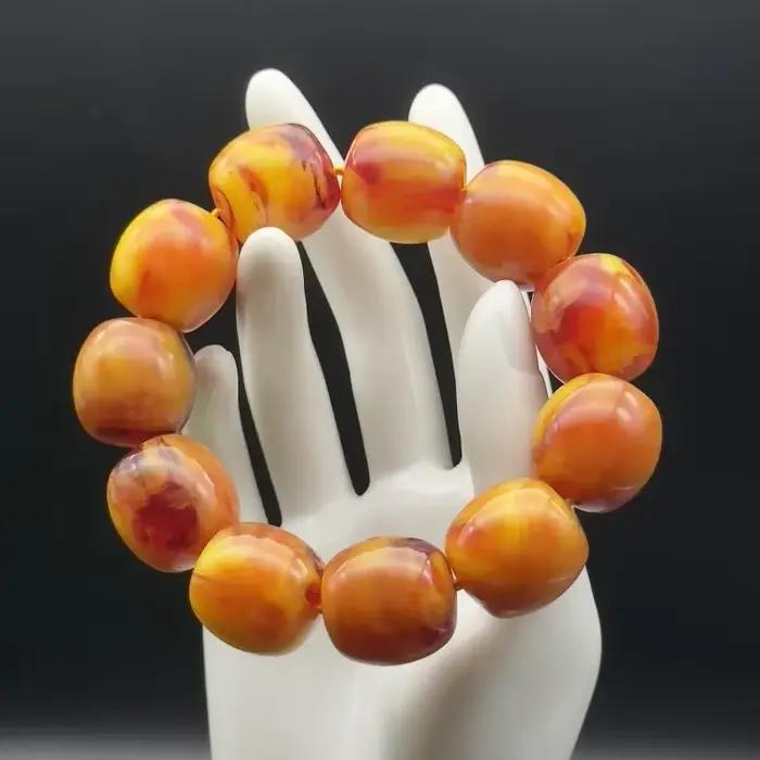 Bracelet Ovale en Ambre Jaune et Rouge Élégant Simple Pour Femmes Occasions Spéciales Durables Harmonieux