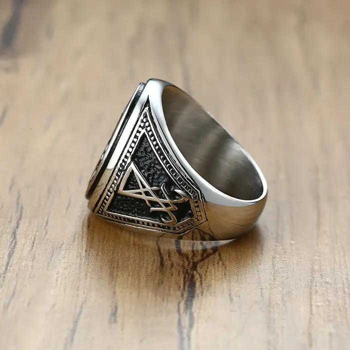 Bague chevalière vintage Sigil de Lucifer acier inoxydable pour homme occasions spéciales partys soirées élégantes