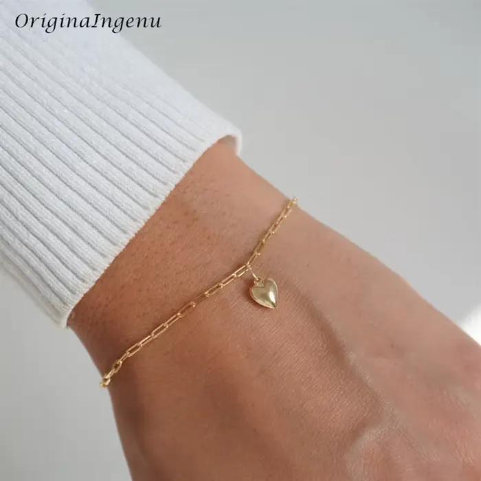Bracelet en forme de cœur rempli d'or, bijoux faits à la main, breloques Boho, bracelets de cheville Vintage pour femmes, cadeau de demoiselle d'honneur
