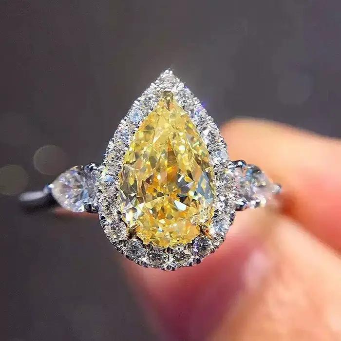 Bague de mariage en argent sterling 925 pour femmes, bagues de luxe en zircon jaune et rose, bijoux fins, vente en gros
