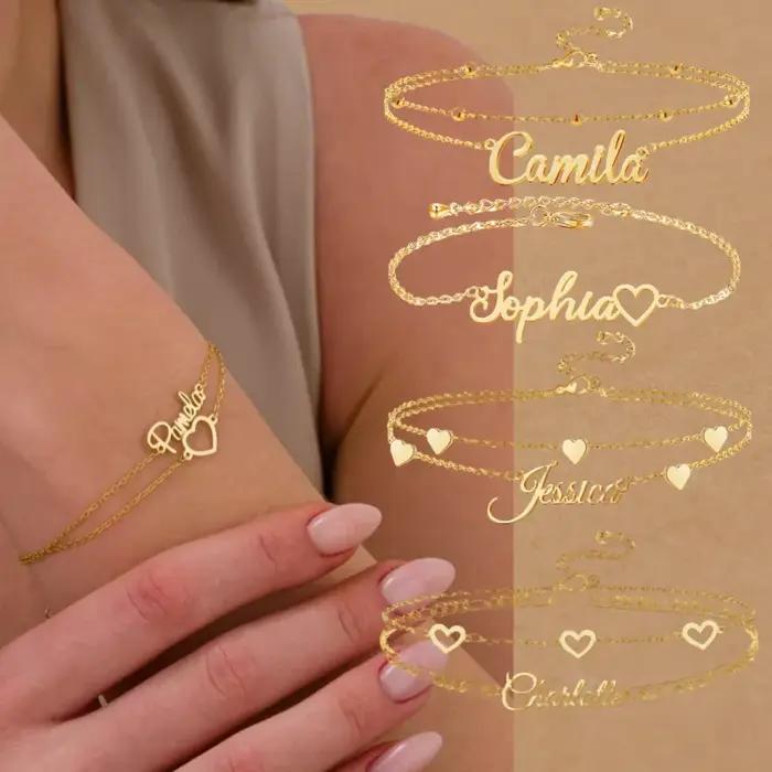Bracelet de cheville personnalisé avec nom pour femmes délicat en acier inoxydable pour occasions spéciales et quotidien