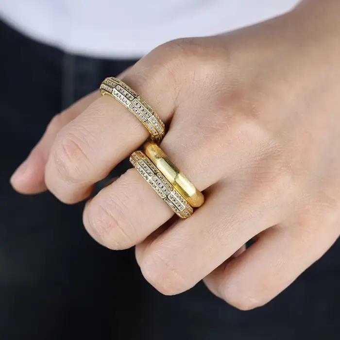 Bague Hexagonale Élégante en Cuivre Plaquée Or Sertie de Zircone Cubique Pour Femmes et Hommes Occasions Spéciales