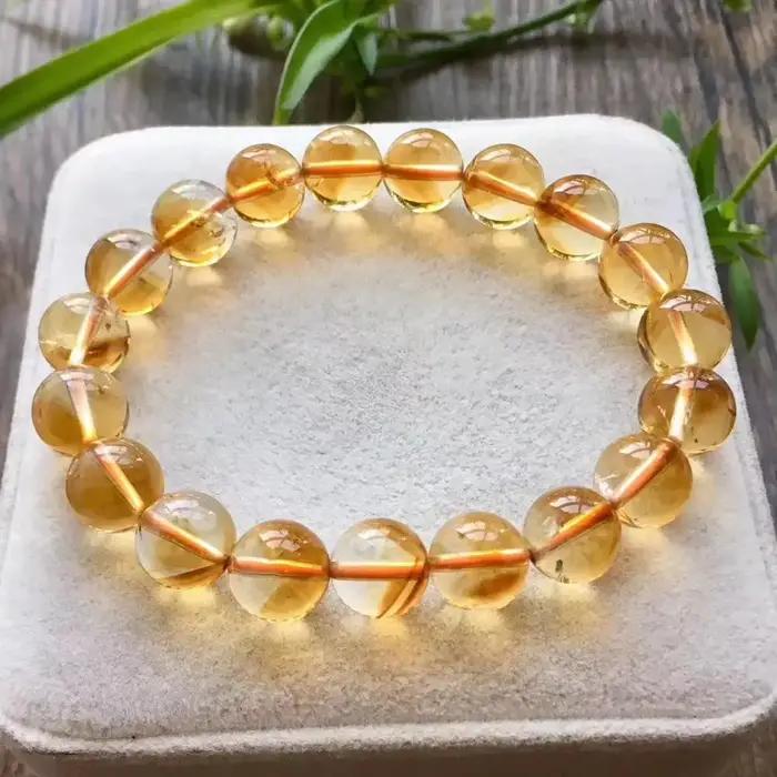 Bracelet en citrine naturelle véritable pour femmes et hommes, perles rondes de 7 à 12 mm, bracelet à brins pour occasions spéciales et cadeau d'anniversaire
