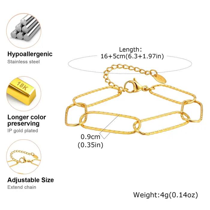 Bracelet cœur pour femme en acier inoxydable plaqué or 18 carats avec fermoir à bascule et possibilité de gravure pour les occasions spéciales