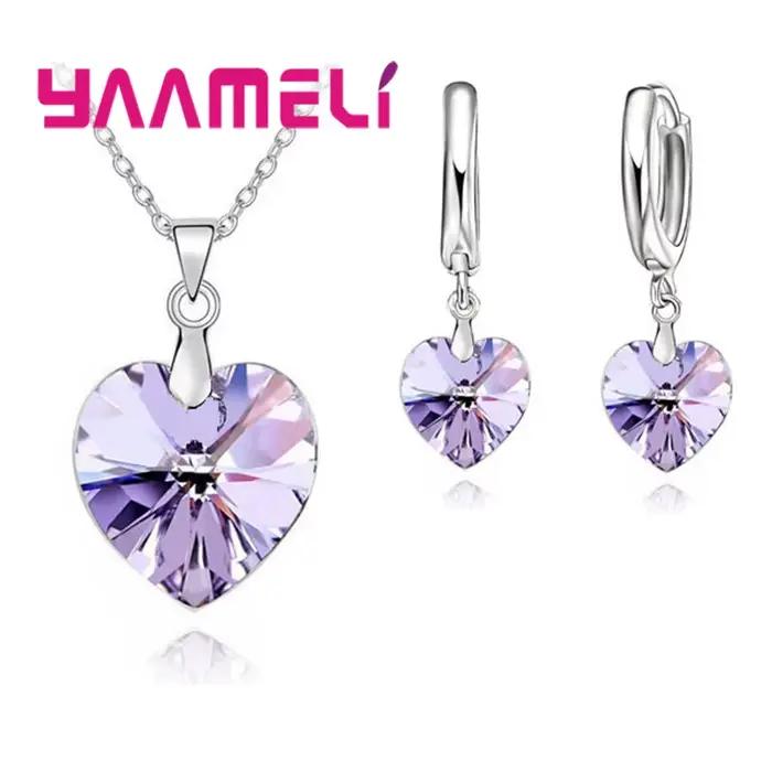 Ensemble de bijoux de mariée en argent Sterling 925 avec pendentifs en cristal pour femmes occasions spéciales romantiques