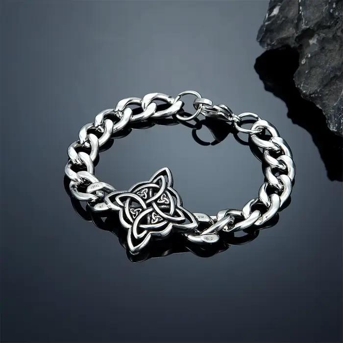 Bracelet Viking à nœud celtique pour hommes - Acier inoxydable, rune nordique Valknut, Triquetra, br