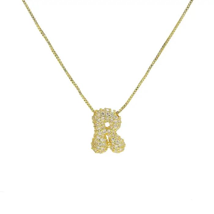 Ballon plaqué or 26 lettre de l'alphabet pendentif collier cuivre Zircon bulle