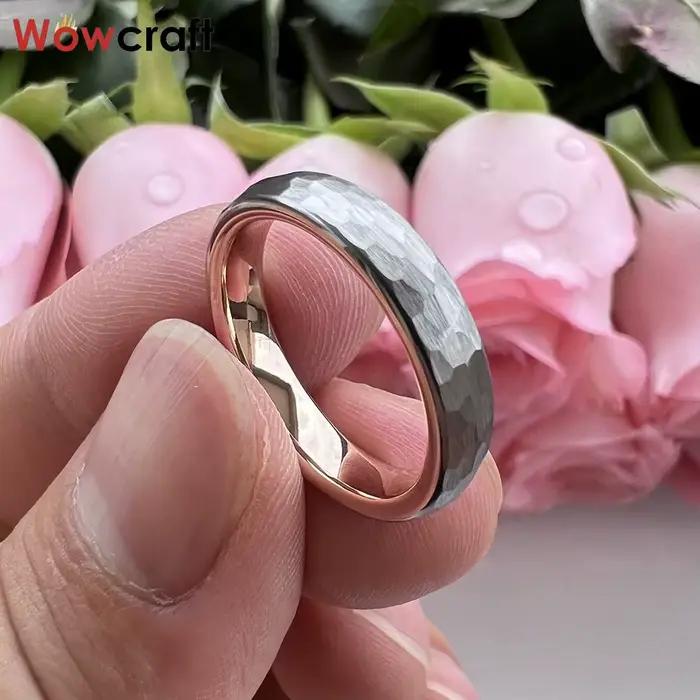 Bague en tungstène martelée bombée pour femmes et hommes, alliance, fiançailles, mode, 4mm
