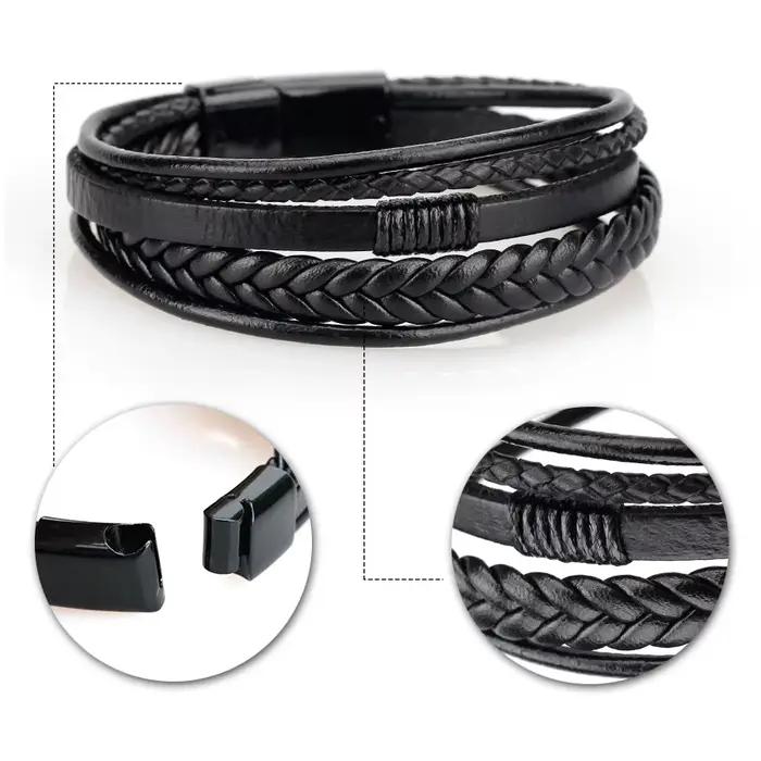 Bracelets en cuir tendance homme vendange style acier inoxydable multifonctionnels occasions spéciales cadeaux