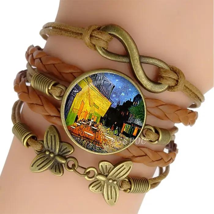 Bracelet Van Gogh en cuir marron pour hommes et femmes