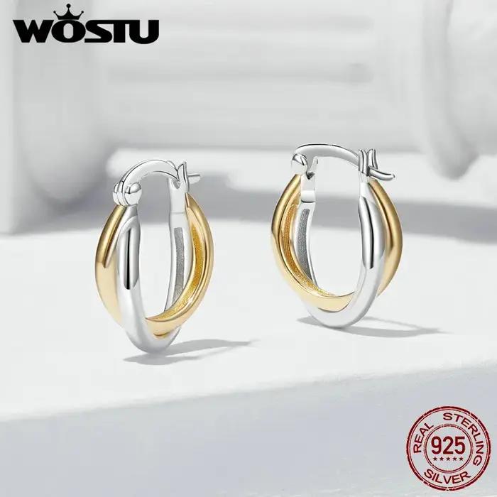 Boucles d'oreilles créoles bicolores plaquées argent regardé 925 pour femmes