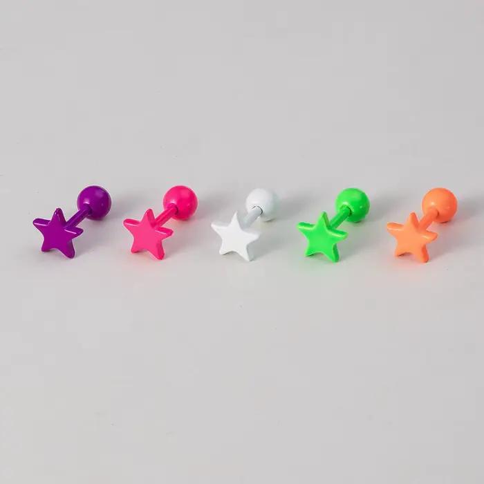 Boucles d'Oreilles en Forme d'Étoile Colorée pour Femme, Piercing en Acier Inoxydable, Barbell, Tragus, Cartilage, Helix, Conque, Bijoux, 1/5 Pièces