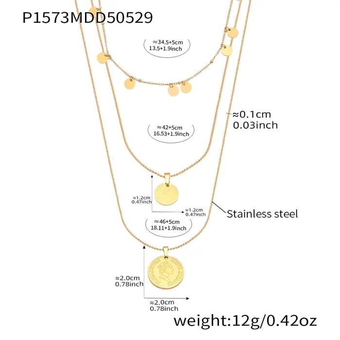 Collier long pour femme en acier inoxydable plaqué or, avec pendentif rond motif portrait de reine e