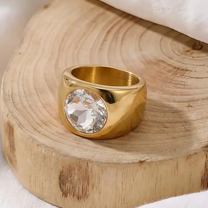 Alliance de mariage en acier inoxydable plaquée or avec zirconium pour femme élégante occasions spéciales