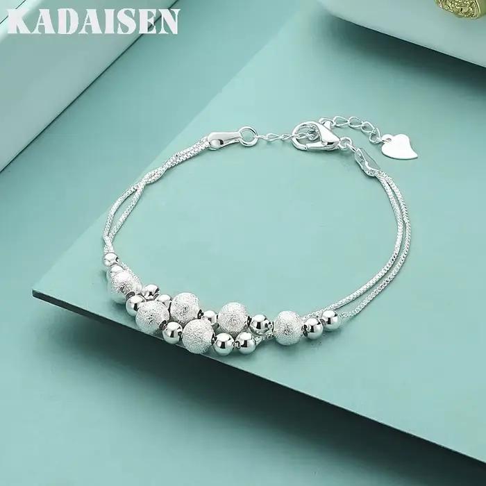Bracelets en argent Sterling 925 pour femmes, chaîne à double perles, bijoux de créateur à la mode,
