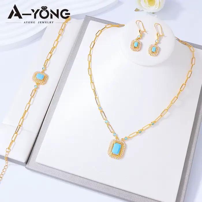 Ensemble de bijoux éthiopiens plaqués or 24 carats avec zircone italienne collier bracelet boucles d'oreilles mariage femmes occasions spéciales