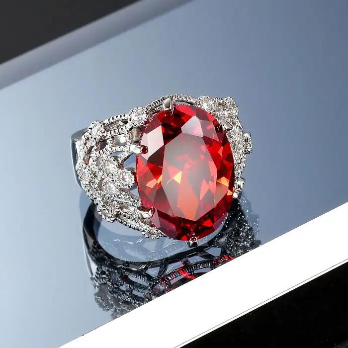 Bague de fiançailles Solitaire rouge pour femmes, bijoux en argent Sterling 925 véritable, bague en cristal pour mariage, nouvelle collection