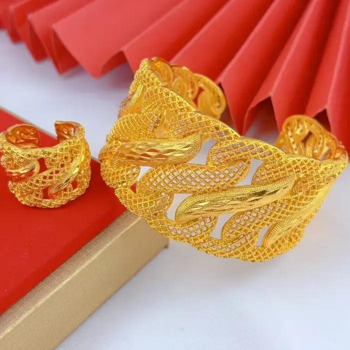 Bracelets et bagues plaqués or style éthiopien et arabe motifs floraux pour femmes occasions spéciales mariage