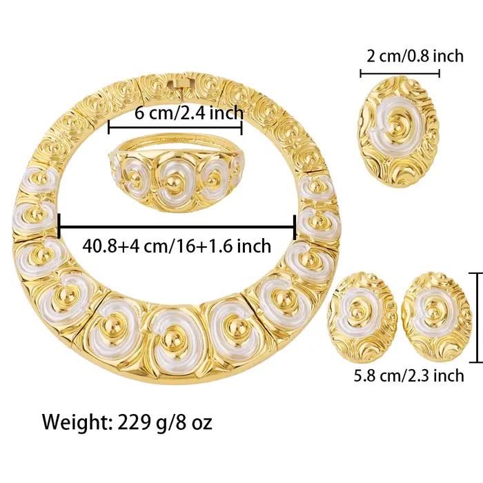 Ensemble de bijoux plaqués or 9 pièces élégants collier boucles doreilles bracelet bagues pour femmes occasions spéciales