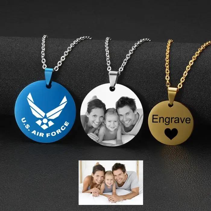 Collier Photo Personnalisé pour Femme Coeur Gravé Pendentif en Acier Inoxydable