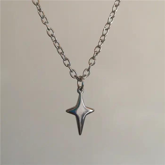 Collier Punk en acier inoxydable avec pendentif étoile et croix épaisse, accessoires simples à la mode pour hommes et femmes, bijoux