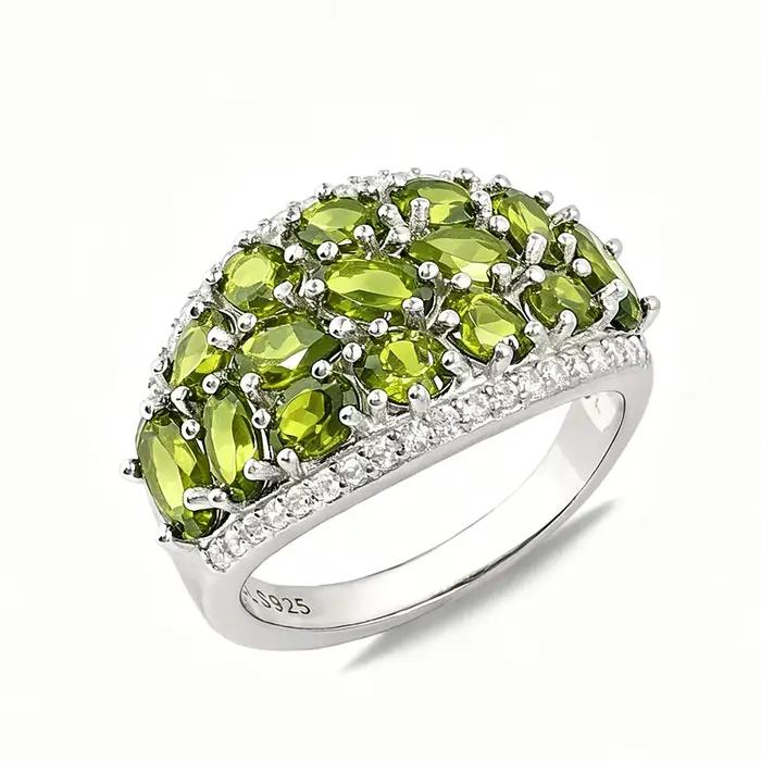 Bague en argent sterling 925 sertie de peridote naturelle pour femme occasions spéciales anniversaires demandes en mariage alliances de mariage