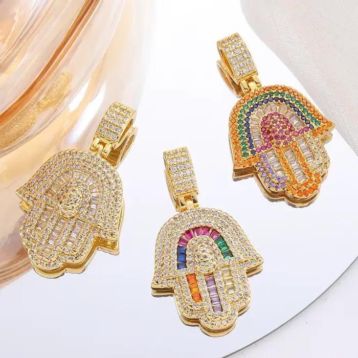 Breloque plaquée or 18K avec main de Fatima et œil protecteur, talisman de luxe pour fabrication de bijoux DIY, occasions spéciales et protection spirituelle