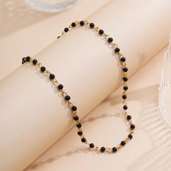 Lacteo Kpop noir/blanc petites perles de cristal chaîne courte collier ras du cou pour les femmes bijoux