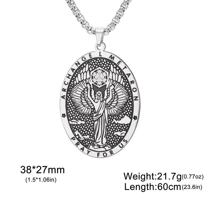 Colliers religieux rétro pour femmes et hommes, pendentif archange Metatron, amulette du patron, méd