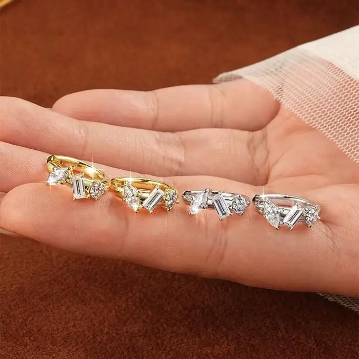 Boucles d'oreilles en forme de marquise/rectangulaires/rondes en moissanite