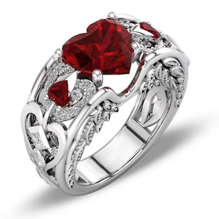 Bague multicolore en argent regardé 925 avec cœur d'amour