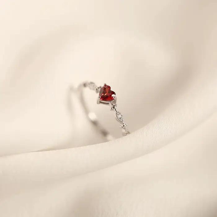 Bague d'amour rubis Simple en argent Sterling 925 plaqué or 14 carats pour femmes