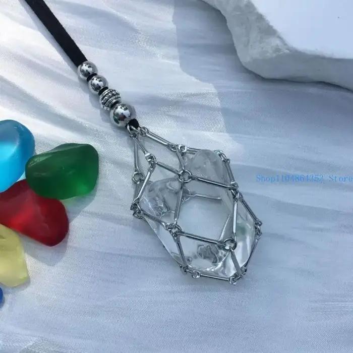 Collier en maille et corde réglable pour femme avec cage porte-pierre vide, design classique adaptable à toutes les occasions
