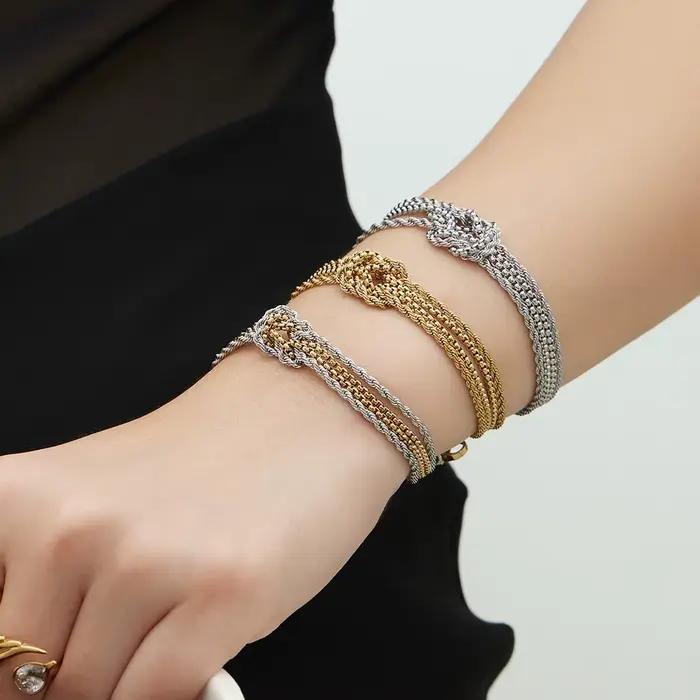 4 Bracelets noués à chaîne torsadée en acier inoxydable
