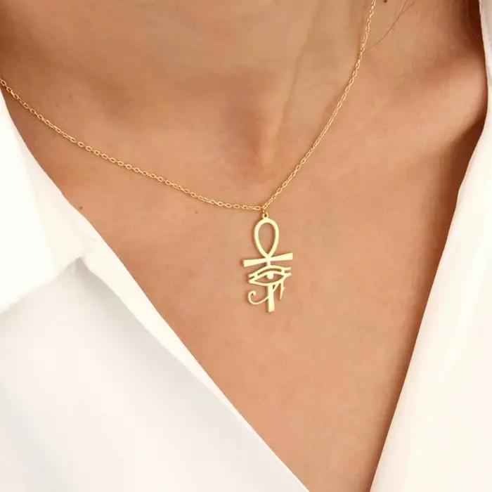 Collier Ankh Cross Eye of Horus en acier inoxydable bijou unisexe symbole de sagesse et de protection pour femmes et hommes occasions spéciales