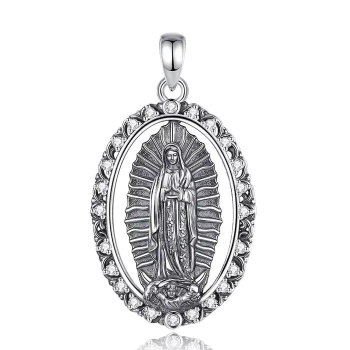 Collier Eudora Vierge Marie en cuivre plaqué argent, pendentif Notre-Dame de Guadalupe, zircon cubiq