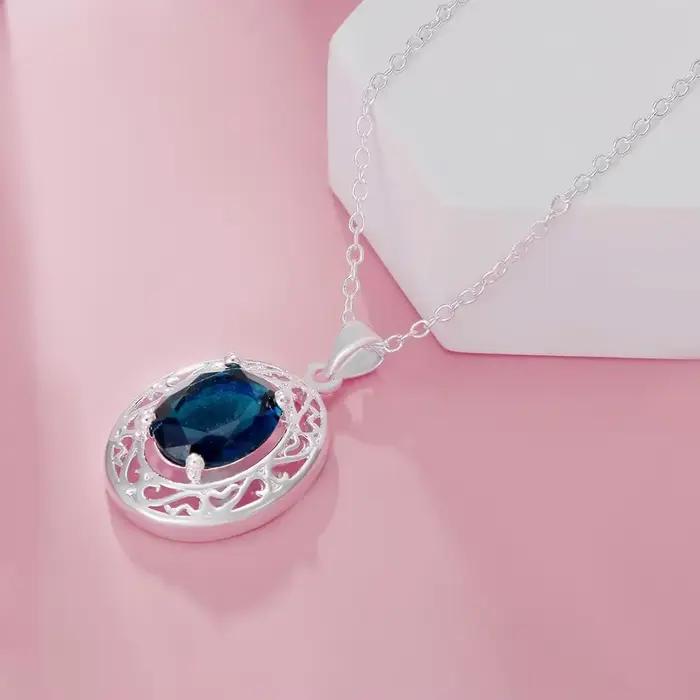 Collier et bague en argent sterling 925 serti de cristal ovale pour mariage et occasions spéciales bijoux cadeau cœur style classique