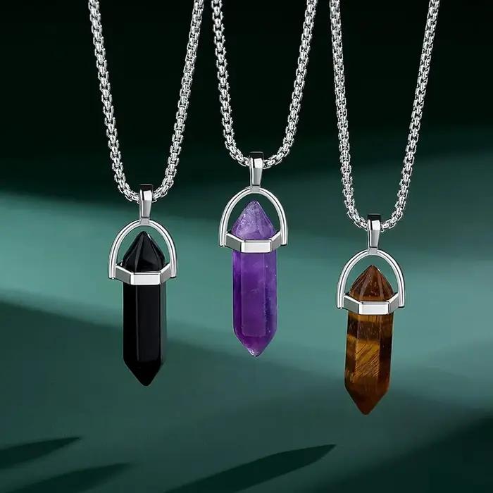 Collier en pierre précieuse obsidienne noire avec chaîne cristal pour femmes occasions spéciales recharge spirituelle quartz tig alanding yst