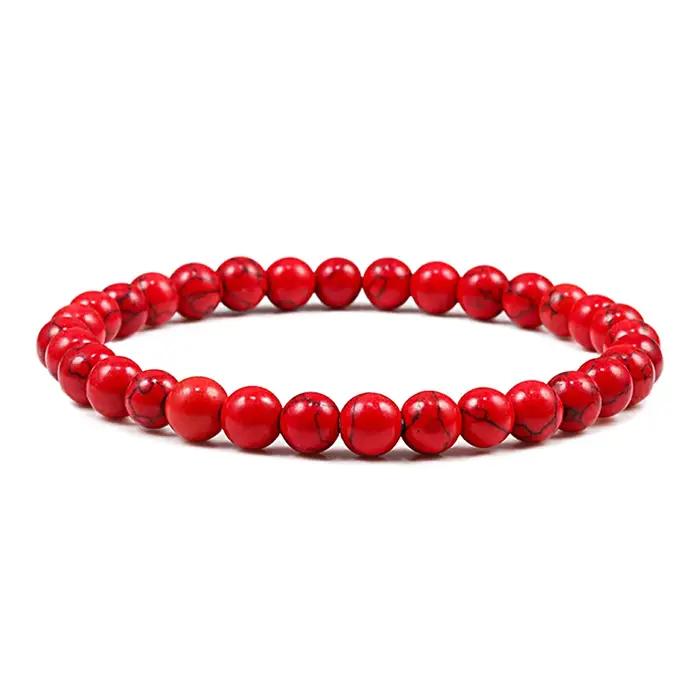 Nouveau 6mm 8mm 10mm perles rouges Bracelets classique élastique extensible pierre naturelle Bracelet Bracelet pour femmes hommes Yoga bijoux