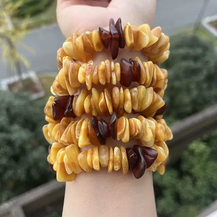 Bracelet en ambre véritable de la mer Baltique à brins naturel style géométrique fait main