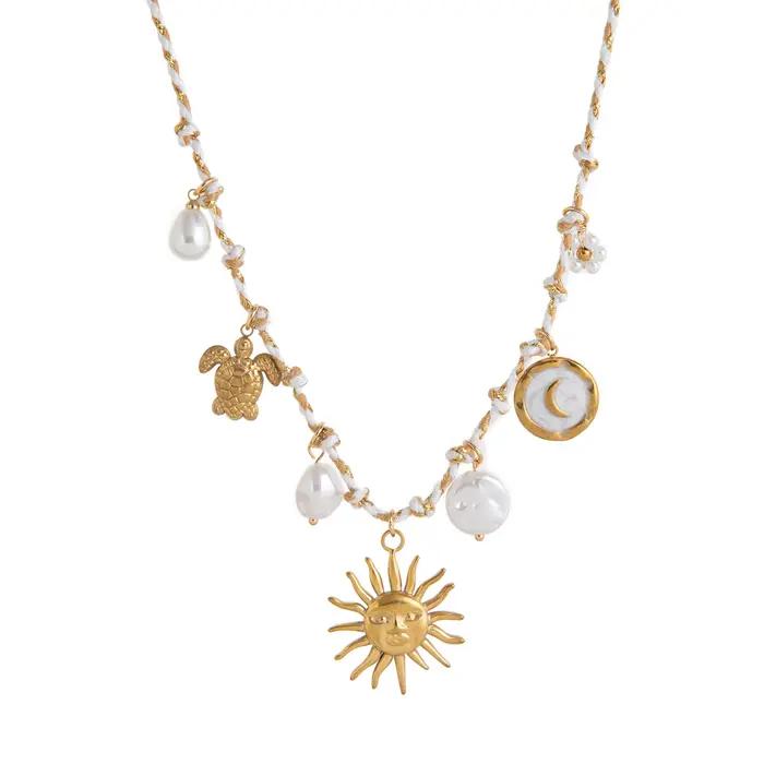 Pendentif plaqué or 18 carats – Bijoux papillon soleil lune en acier inoxydable