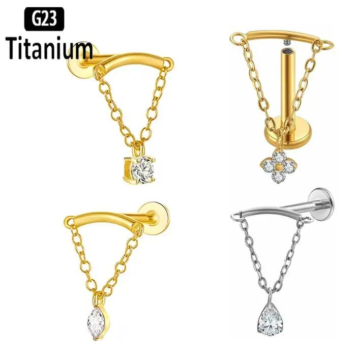 G23 titane caché chaîne incurvée Marquise CZ drapé filetage interne Cartilage Helix goujons boucles
