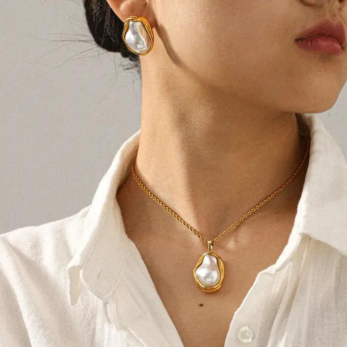 Collier en acier inoxydable avec pendentif en résine brillante imitation perles pour femmes style minimaliste y2k cadeau occasionnels
