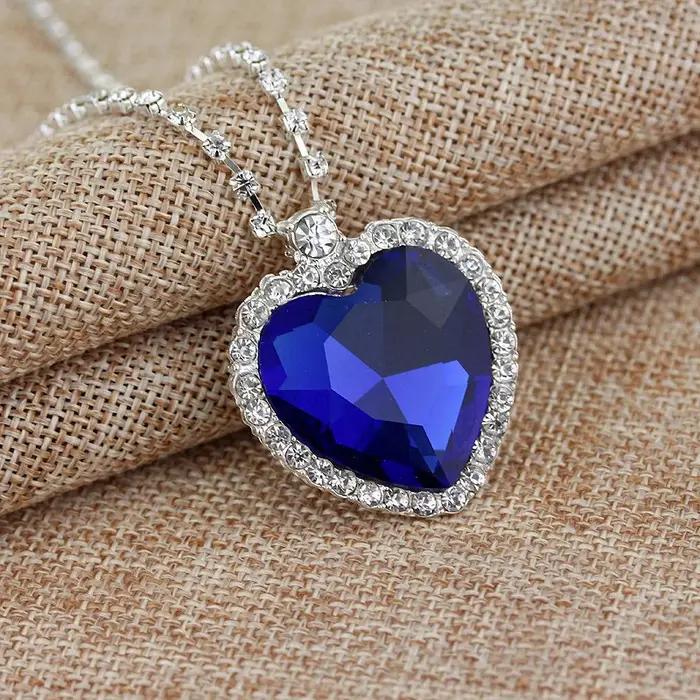 Film TITANIC coeur de l'océan collier amour pour toujours bleu rouge cristal pendentifs