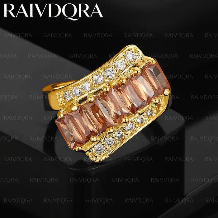 Bague de mariage simple en Zircon jaune plaqué or 18 carats pour femmes