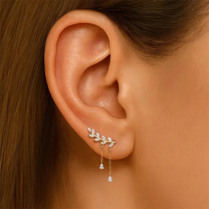 Boucles d'oreilles à clip en argent Sterling 925 serties de zirconium blanc élégantes pour femmes occasions spéciales mariage anniversaire