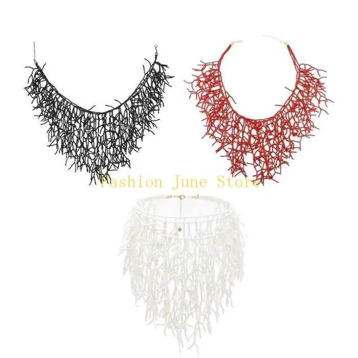 N5KA – collier en corail tissé à main, accessoire bijoux polyvalent pour dames